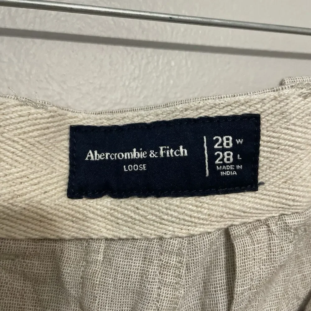 Abercrombie & Fitch Men’s Loose Linen Blend Pants Size 28x28 Tan Coastal Preppy